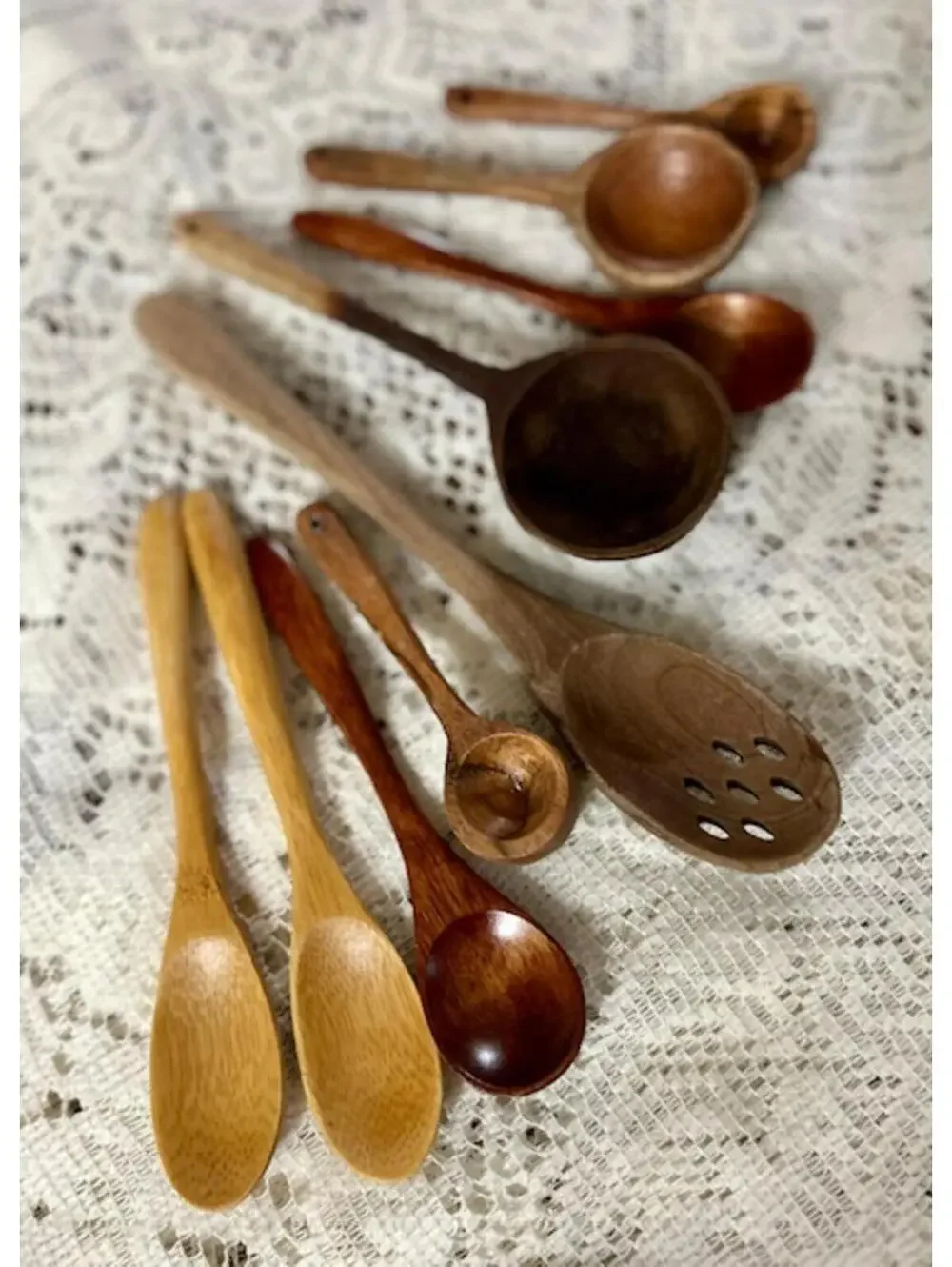 Set of Vintage Wooden Cooking Spoons and Ladles